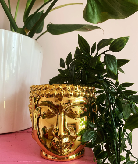 Gold Buddha Head Planter