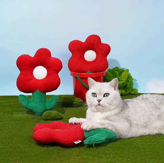 Final Sale Red Tulip Pet Chew Plush Toy With Catnip For Puppy Or Cat