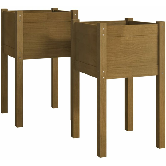 Garden Planters 2 pcs Honey Brown 40x40x70 cm Solid Pinewood Vidaxl Brown