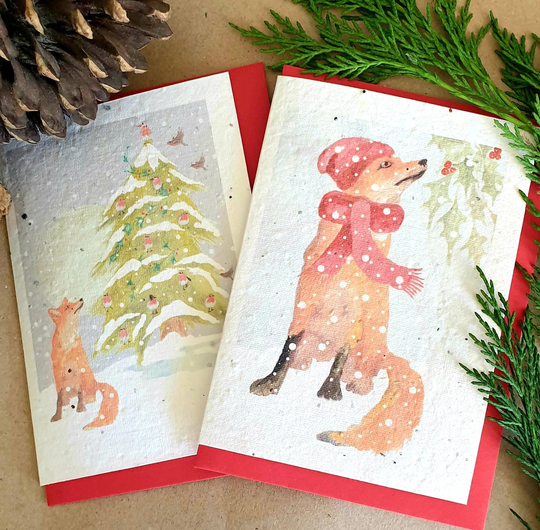 Fox Seed Christmas Cards. Eco Recyclable Card. Seed Red Fox. Card With A Fox