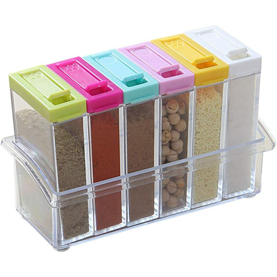 Echoo - 6 Case Spice Shaker Jars,Plastic Salt and Pepper Shakers with Lid,Transparent Condiment Jar Storage Container Storage Bottle Box Set