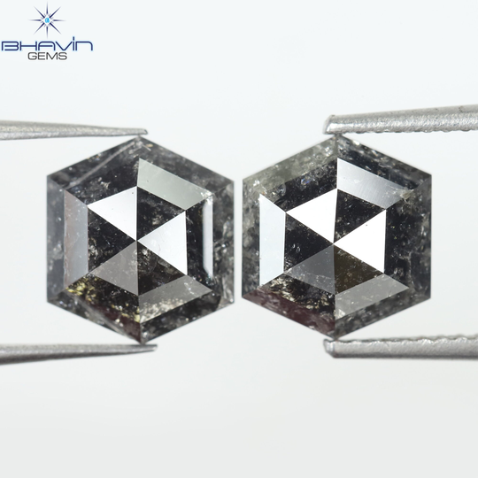 3.99 Ct, Hexagon Diamond, Natural Loose Cut, Salt & Pepper Pair Gifts, Jewelry, Rings, N6-129