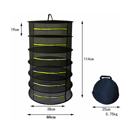 Laundry net with zipper, 6 layers, foldable 61 cm x 61 cm x 38 cm black For drying vegetables, meat, herbs, fish, etc.