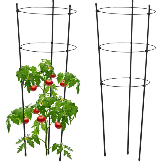 Climbing Aid Set of 2, Metal & Plastic, 76 cm, 3 Adjustable Rings, Trellis Frame Vines Garden Plants, Black - Relaxdays