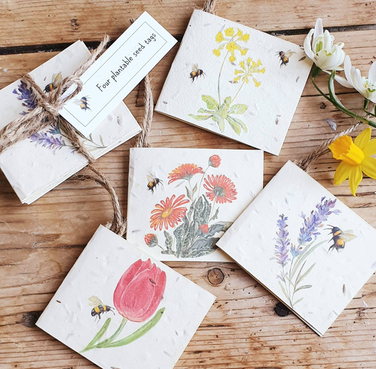 Seed Tags. Plantable Seed Tags With Flowers. Flower Lavender Tag. Cowslip Tulip Marigold Parcel Labels