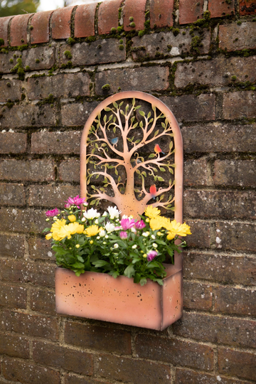 Tree Of Life Hanging Wall Planter | Galvanised Zinc Outdoor Garden Metal Pot