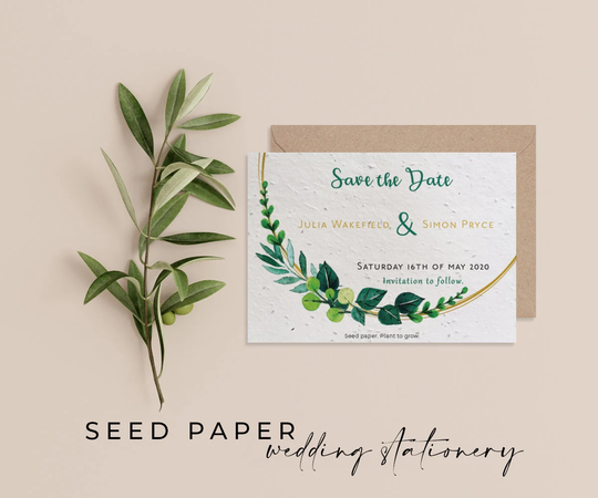 Plantable Seed Paper Eco-Friendly Sustainable Biodegradable Wedding Save The Date Invitation - Foliage
