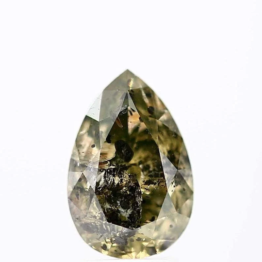 2.71 Carat Natural Salt & Pepper Pear Cut Diamond Rustic Brilliant Deep Green Color Loose