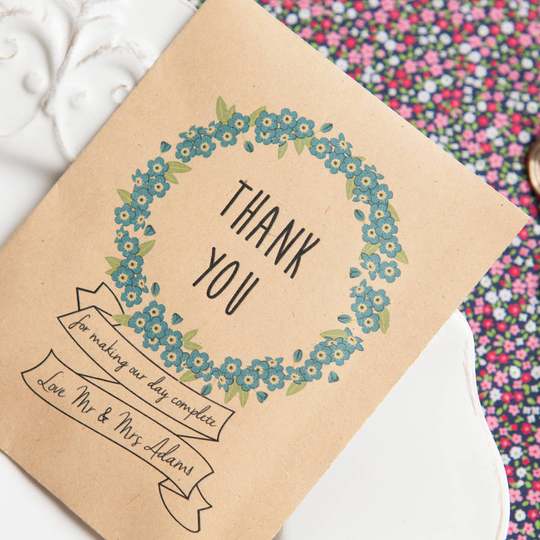 10 'Thank You' Personalised Seed Packet Favours