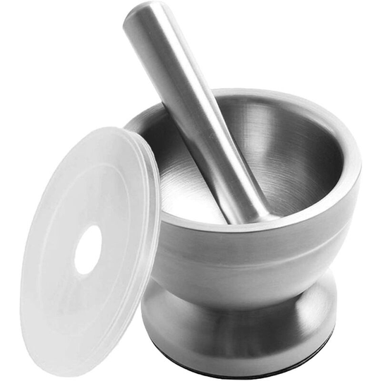 Mortar and Pestle Sets 18/8 Brushed Stainless Steel Spice Grinder Pill Crusher Molcajete Herb Bowl