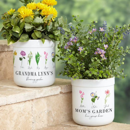 Birth Month Flower Personalized Outdoor Pot, Gift For Her, Mother's Day Gift, Grandma, Planter