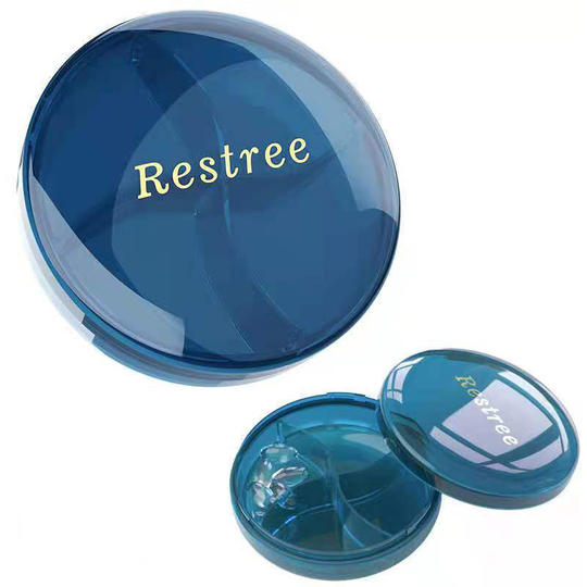 Pill Box, Portable Small Medicine Box, Mini Four-Compartment Medicine Box dark blue - Muff