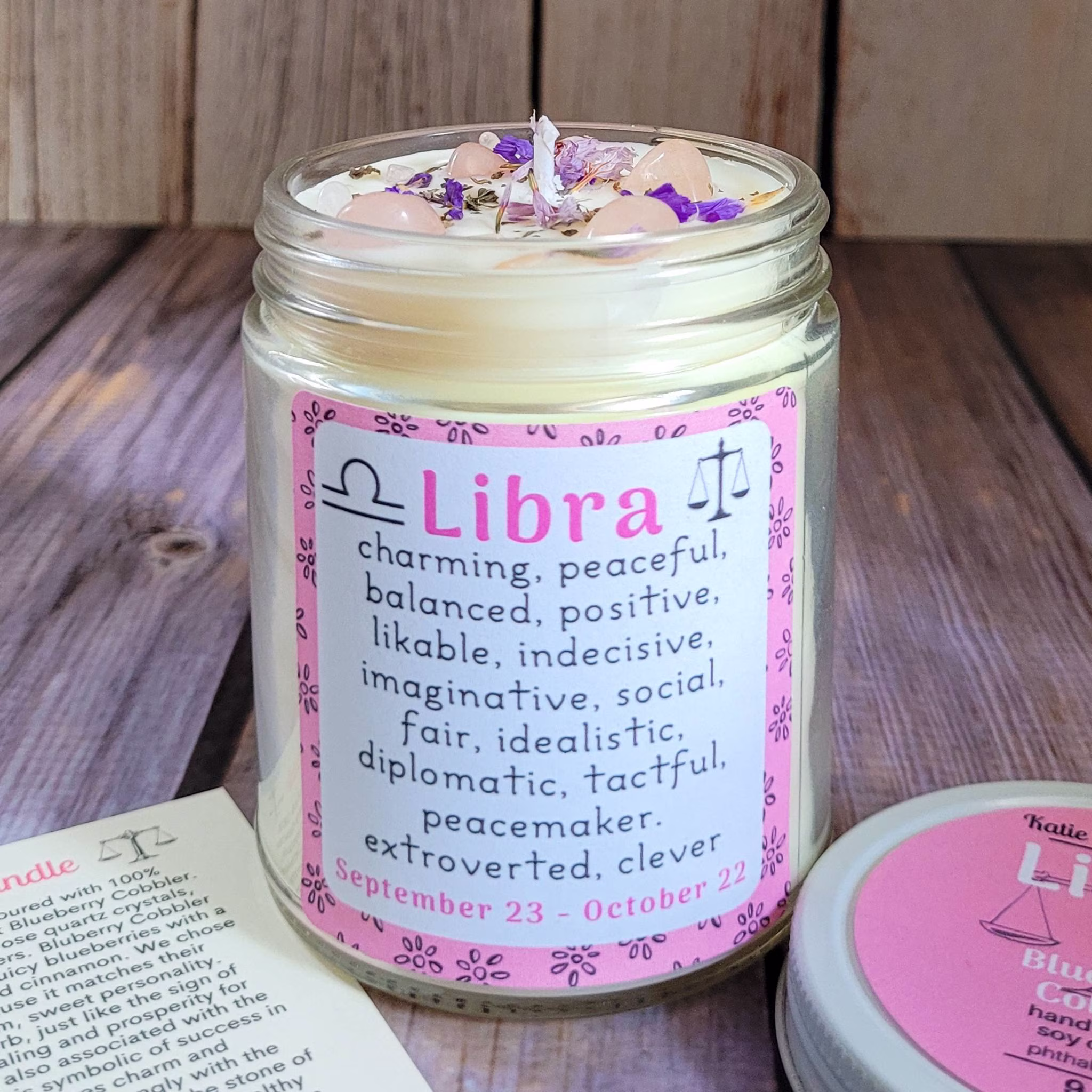 Libra Candle | Zodiac Gift For Candles With Crystals & Herbs