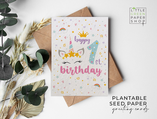 Plantable Flower Seed Paper Cards A6 - Birthday Unicorn 1 Birthday, Kids, Girls, Friends, Greeting, Gardening, Eco-Friendly, Biodegradable