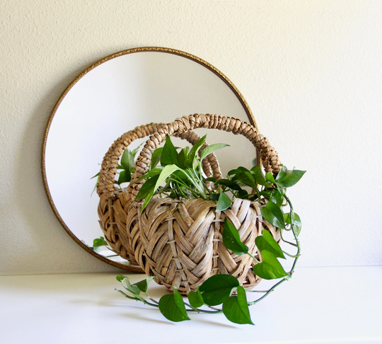 Vintage Chunky Woven Plant Basket With Handle, Large Weave Planter Basket, Chunky Basket Handle