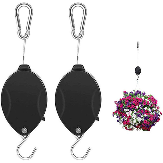 Soekavia - 2PCS Retractable Hanger Adjustable Heavy Duty Plant Pulley Hook for Hanging Planters Flower Basket Pots, Birds Feeder, Plant Grow Light