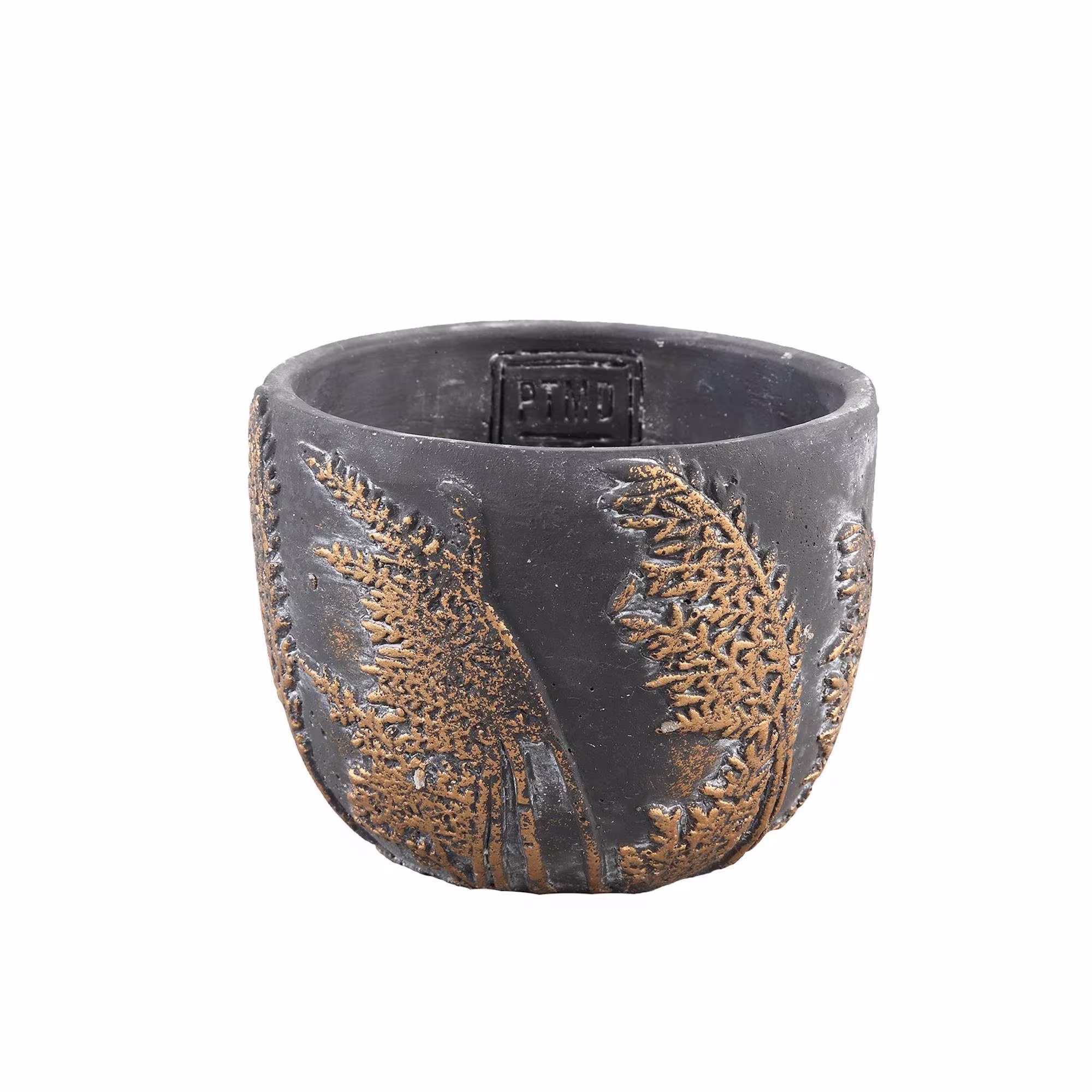 Rustic Grey Cement Plant Pot Cover W/Embossed Gold Plume Feather, Concrete Black Planter, Cactus Holder, Succulent Pot, Indoor House