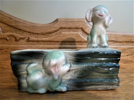 Usa Mid-Century Puppies On A Log Planter, Circa 1940S-1950S