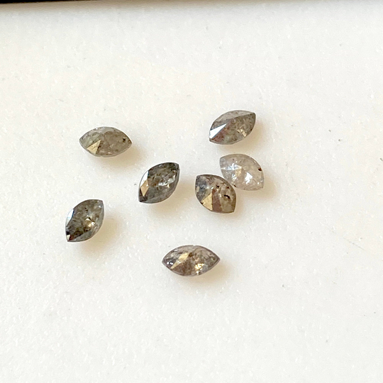 8 Pieces Tiny 2x3mm Salt & Pepper Marquise Shaped Rose Cut Loose Diamond, Natural Grey Accent Diamond For Jewelry, Dds729/9