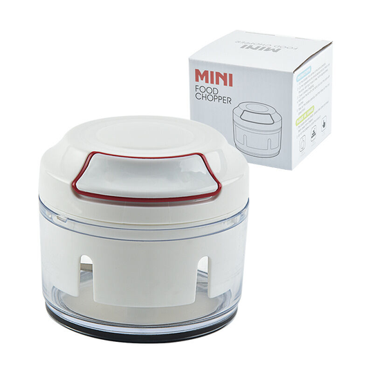 Mini Manual Vegetable Chopper with 2 Stainless Steel Curved Blades, Garlic Chopper, White
