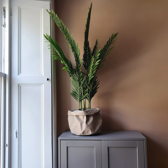Braemar Xl 30cm Warm Grey/Beige Eco-Friendly Washable Kraft Paper Indoor Plant Pot Cover Or Storage Bag | Leather Feel