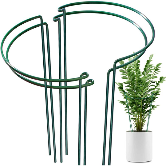 Langray - 4 Pack Plant Support Stake, Metal Garden Plant Stake, Green Half Round Plant Support Ring, Plant Cage, Plant Support for Tomato, Rose, Vine