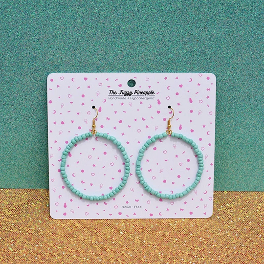Chunky Ice Mint Seed Bead Hoop Earrings By The Fuzzy Pineapple Dangle Bohemian Light Turquoise Boho Glass Beaded