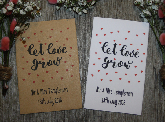 Personalised Let Love Grow Wedding Day Party Flower Seed Packets Envelopes Seeds Favours Gift Table Decorations Bride Groom Birds Bees Wed15