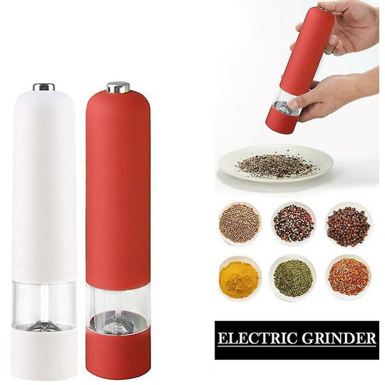 Perle Rare - 2 Piece Automatic Pepper Grinder Gadget Kitchen Tools for Seasoning Salt Spice Bottles Kitchen Accessories with led Light, Red and White