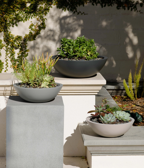Indoor/Outdoor Large Nordic Minimalist Fiberstone Lightweight Round Low Bowl Planter Pot - 20, 16, 12Inch Matte Finish-Suitable For Succulents