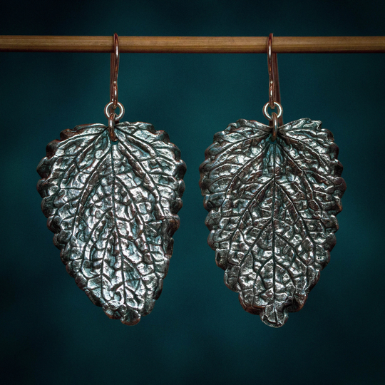 Silver Lemon Balm Leaf Earrings, One Of A Kind Handmade, Fine Jewelry