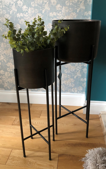 Stunning Metallic Planters Set Of Two On Stands