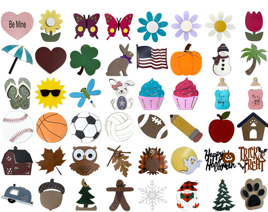 Interchangeable Season Changer Pieces | For Welcome Sign -Not Included Heart Clover Bunny Flag Pumpkin Snowman Christmas Easter Additional