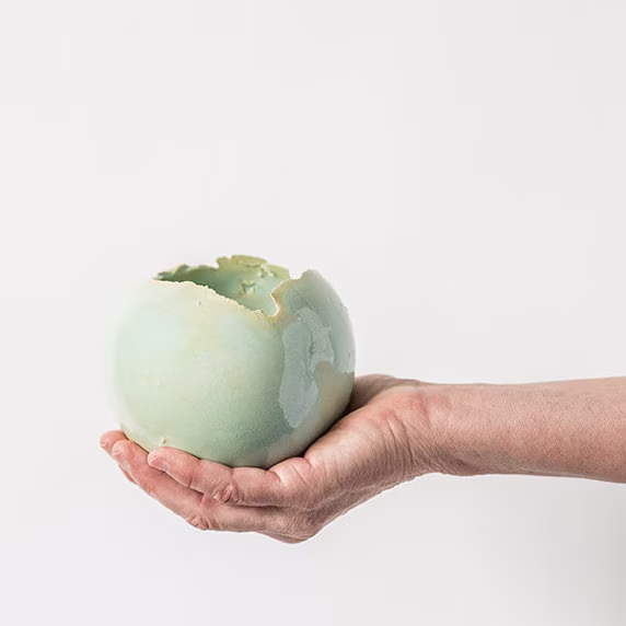 Medium Green Ceramic Planter For Cacti | Elegant Centerpiece Round Vase For Plants