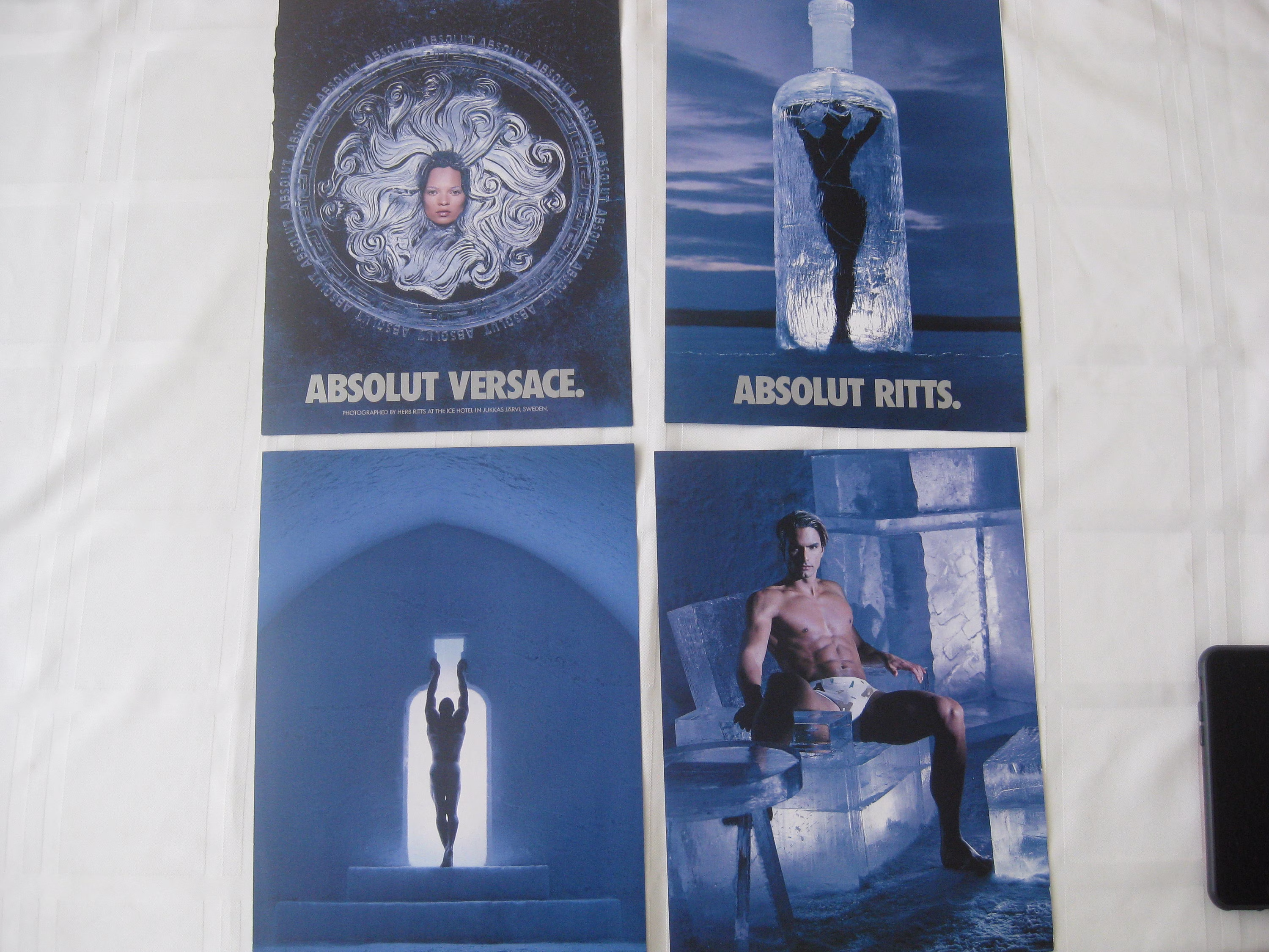 Absolute Vodka Magazine Ad Pages, 1990S', Originals, Lot Of 4 Double Sided Different Ads. Collectors, Frame To Display. Photos By Herb Ritts