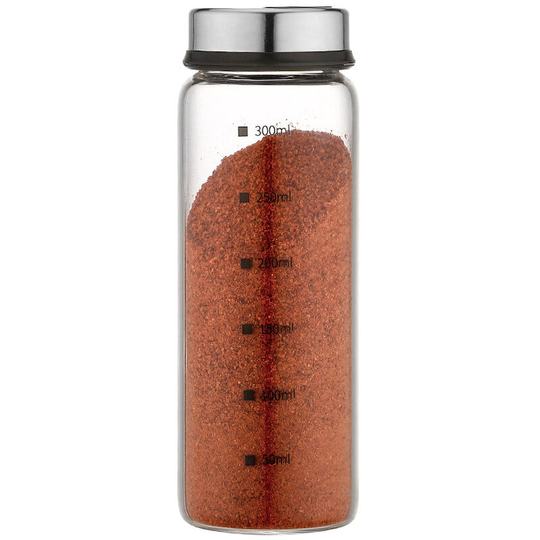 Glass Seasoning Jar With Scale 4 Outlets Spice jars Kitchen Chili Pepper Powder Sprinkling Jar Barbecue Salt Shaker Container, 300mL - 300mL
