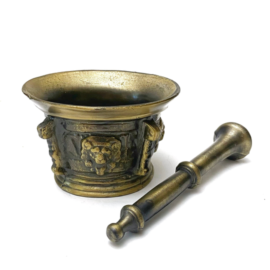 Vintage Richard Klein Bronze Lion Head Face Mortar Pestle Gothic Herb Crusher Pill Grinder