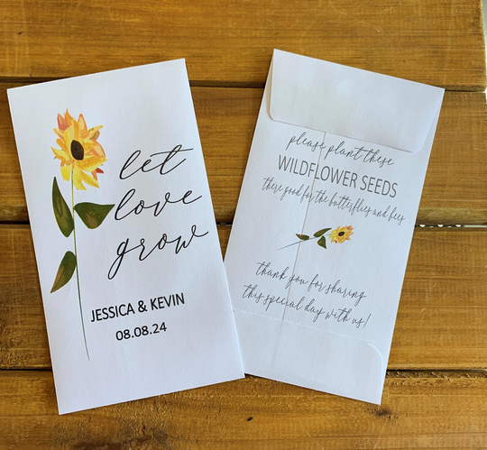 Sunflower Wedding Let Love Grow Seed Packet Favor, Bridal Shower, Good For Butterflies & Bees With Or Without Seeds | Set Of 15, Sp20090