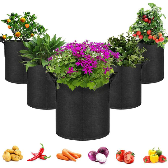 5-Pack 5 Gallons Non-woven Fabrics Grow Bags For Tomatoes Seed Breathable Plant Pots Potato Growing Vegetables Strawberry Biodegradable Fabric