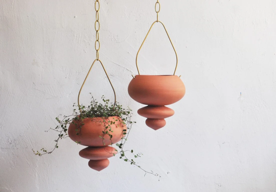Pair Of Hanging Ceramic Planters, Terracotta Unique Artwork, Handmade Design For Indoor & Outdoor. By Noa Razer