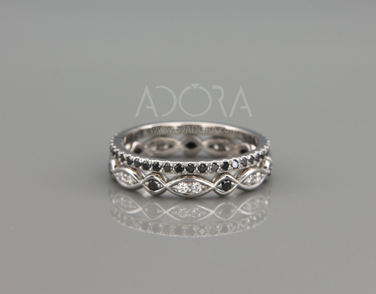 Handmade Salt & Pepper Diamond Celtic Bridal Rings Set | 14K White Gold Eternity Band With Brilliant Black Diamonds