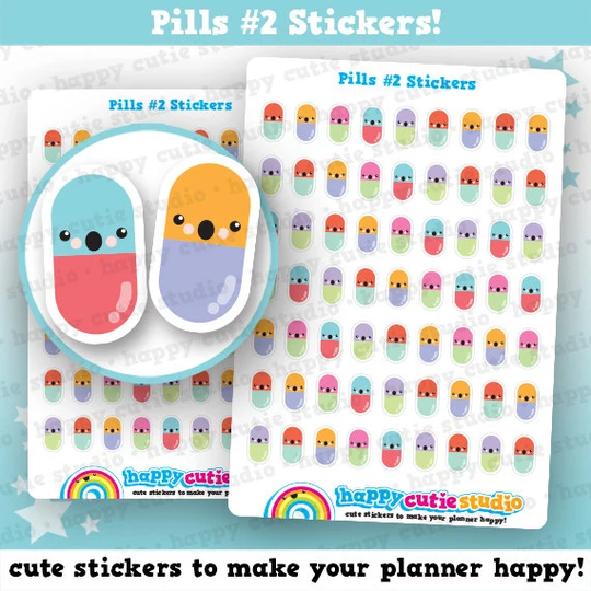 63 Cute Pill #2/Medicine/Tablet Planner Stickers