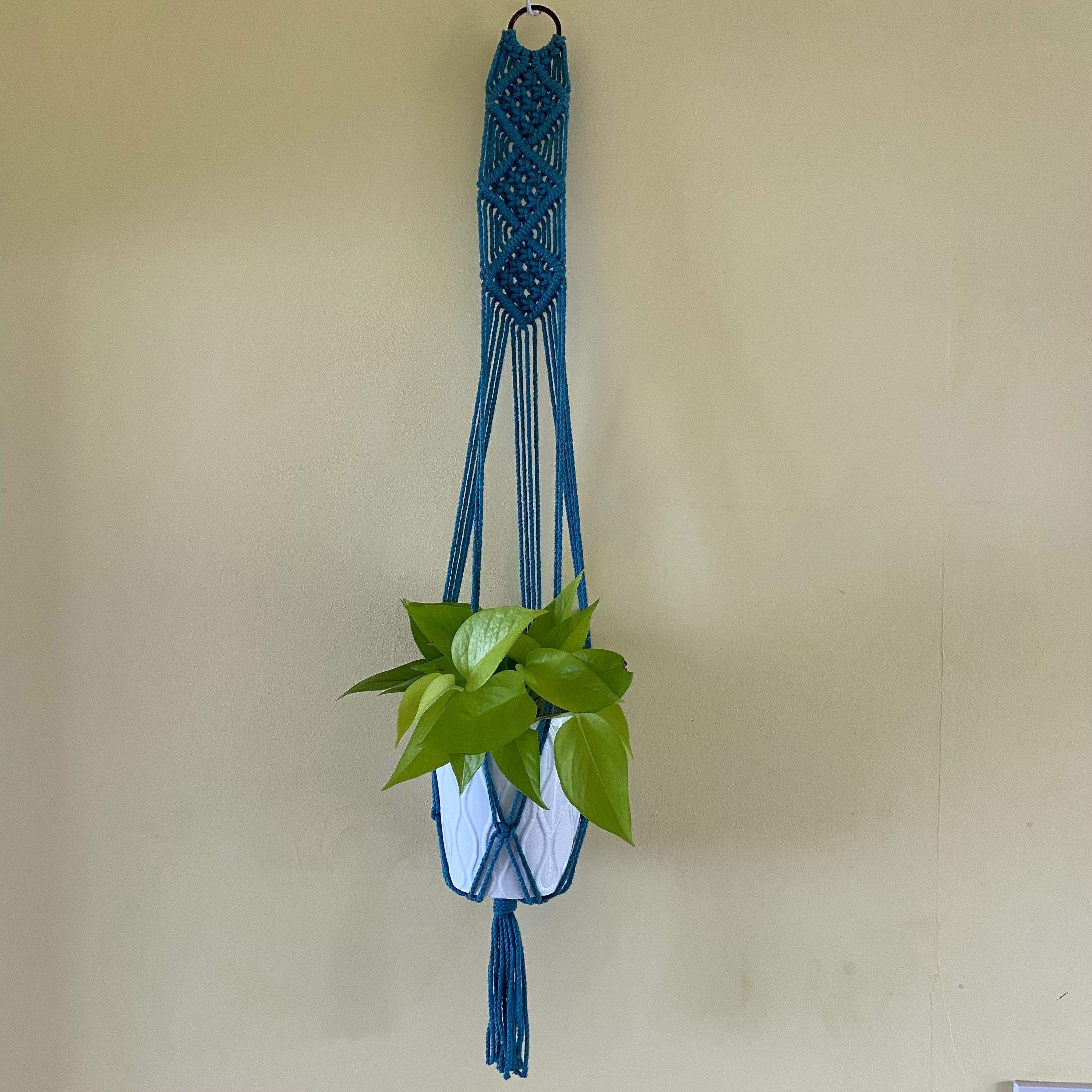 Teal Plant Hanger, Boho Home Decor, Eco Friendly Gift For Lover, Macrame Wall Hanging, Indoor Pot Holder, Vase Hanger