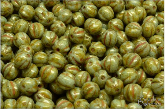 30 Pcs Chalk Herbs&spices Cardamom Czech Glass Melon Beads 6 Mm | 12274