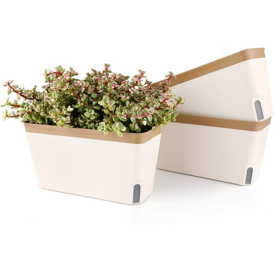 27CM Self Watering Flower Pots, pp Plastic Plants with Visual Water Level - Set of 3, Pot for Aloe, Succulent Herbs, Home Decor Flower Pots - Brown