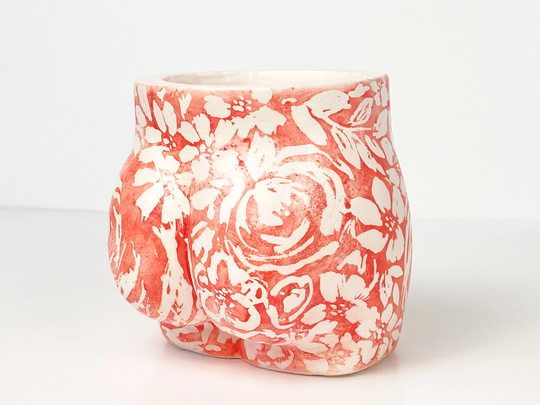 Hand-Painted Bum Pot, Unique Christmas Present, Floral Planter, Bright, Colourful Gift, Booty Vase, Decoration