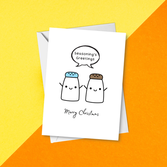 Seasoning's Greetings Funny Christmas Card | Fun Festive Pun Salt & Pepper Holidays Cute Xmas Tis The Season