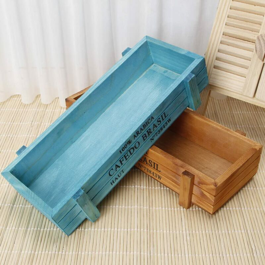 Litzee - Wooden Succulent Planter, 2pcs Personalised Wooden Garden Planters Flower Pot Outdoor Plants Rectangular Indoor Outdoor Modern Home