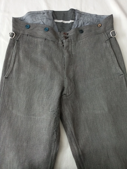 Vintage French Chore Pants 1930S 30S Workwear Worker Trousers Salt & Pepper Work Patched Darned V Cinch Back 33W 27.5L