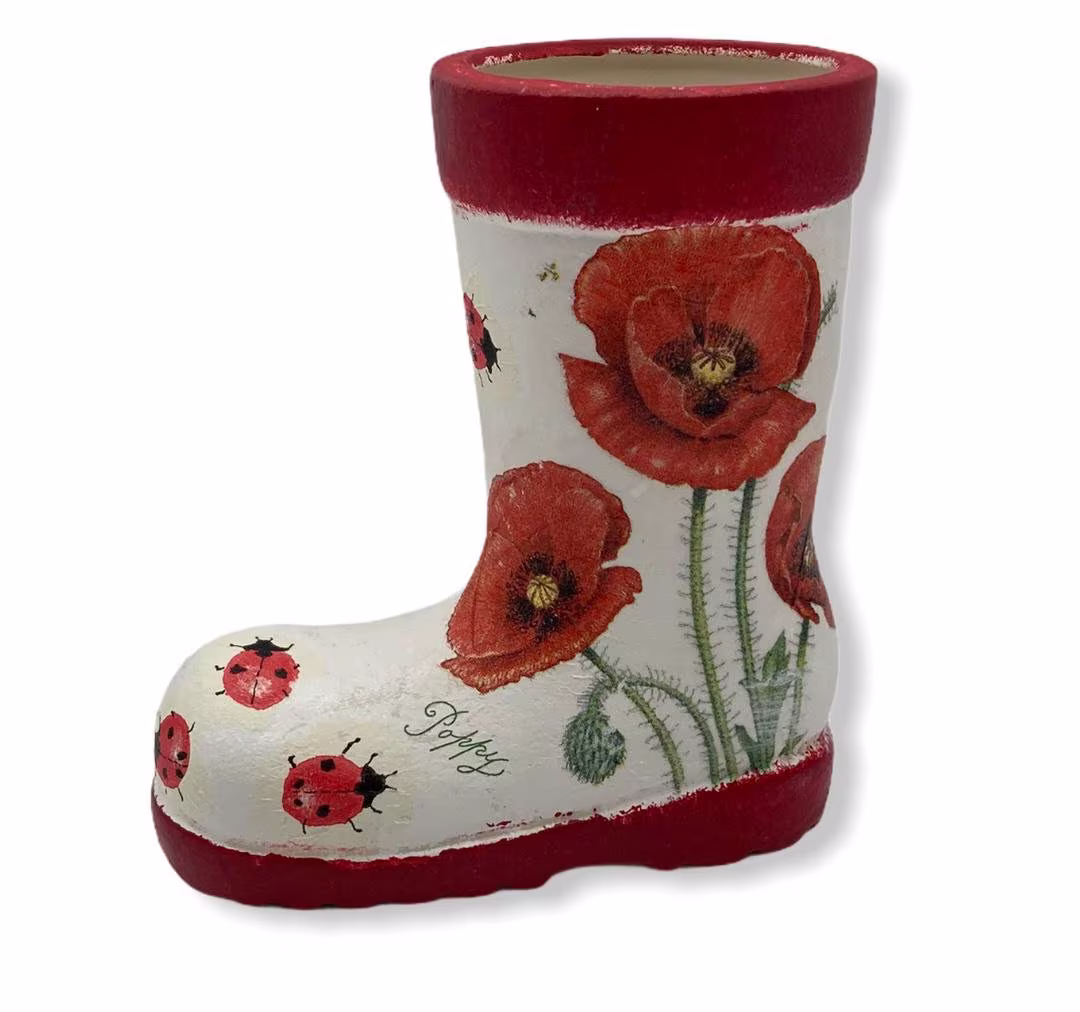 Poppy & Ladybird Bee Wellie Boot Mini Planter For Home Or Garden, Decor & Wellington, Ceramic Plant Pot